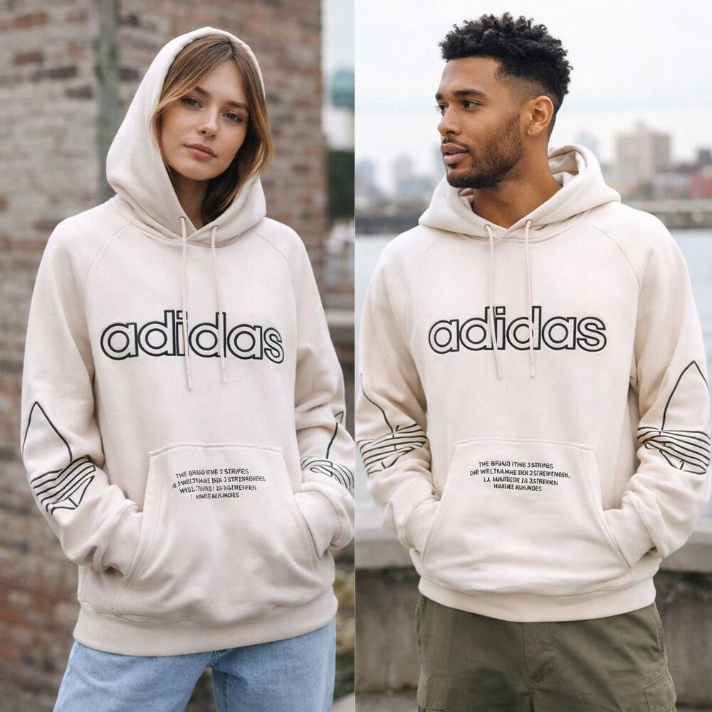 Adidas Trefoil Graphic Hoodie M White Black Logo Streetwear Pullover